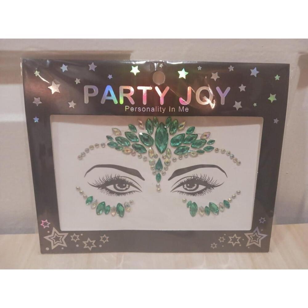 Party Joy Face Jewels In Green And Iridescent